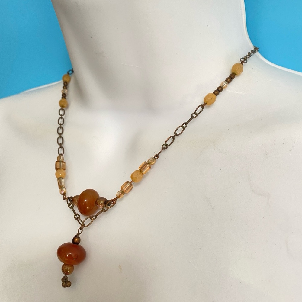 Glass Beads Necklace Art Deco Inspired 17.5”